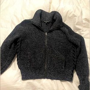 Athleta Swissvale Heather Black Knit Bomber Jacket Women’s Size Medium